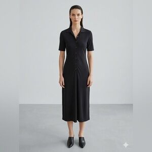 Sisley Black Button-Front Polo Midi Dress